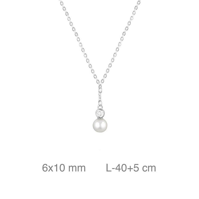 Collar con Circonita y Perla de Plata Ley