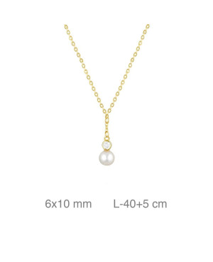 Collar con Circonita y Perla de Plata Ley con Baño de Oro