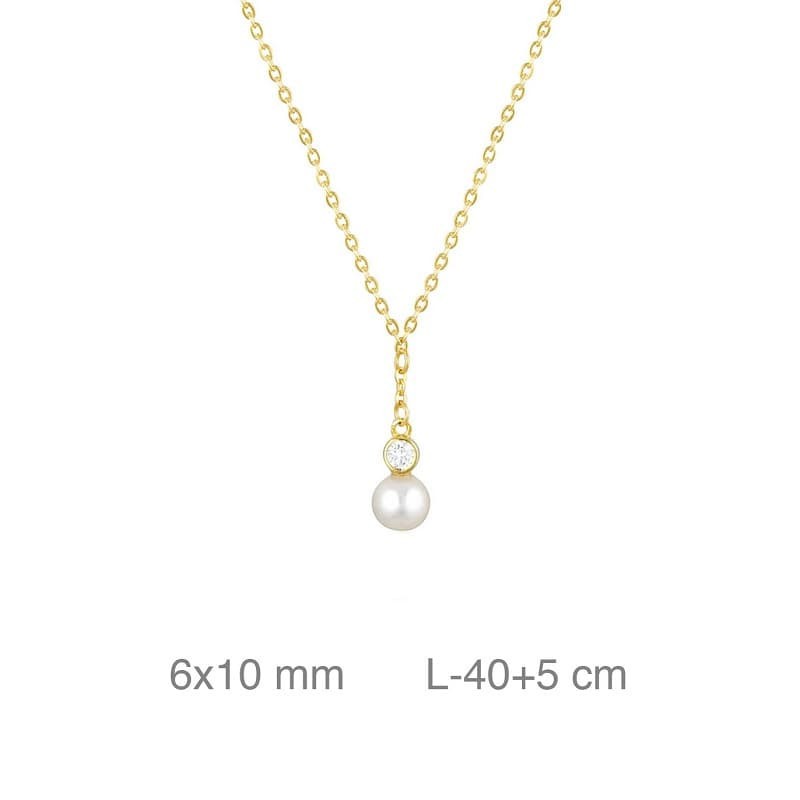 Collar con Circonita y Perla de Plata Ley con Baño de Oro