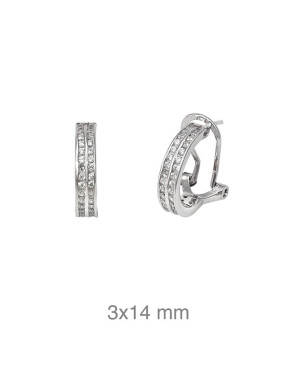 Pendientes Omega con dos tiras de Circonitas en Plata Ley