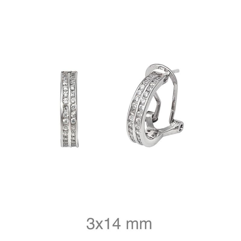 Pendientes Omega con dos tiras de Circonitas en Plata Ley