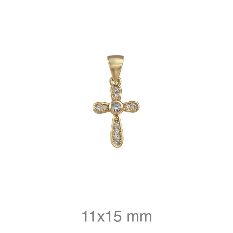 Cruz con Circonitas de Plata Ley con Baño de Oro
