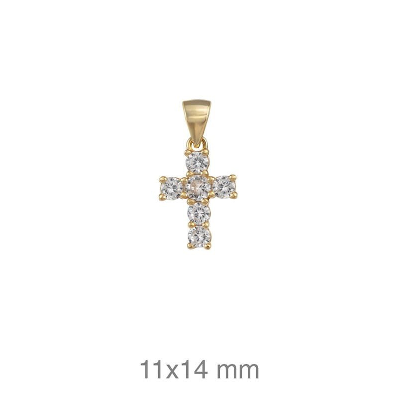 Cruz con Circonitas de Plata Ley con Baño de Oro