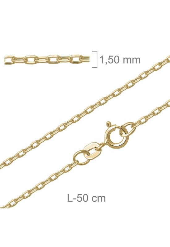 Cadena Forzada Lapidada 50cm de Plata Ley con Baño de Oro