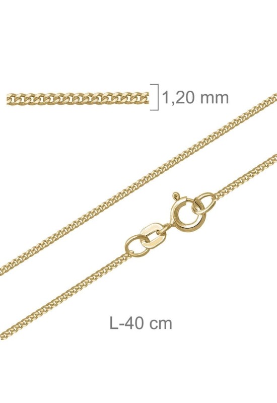 Cadena Barbada Lapidada 40cm de Plata Ley con Baño de Oro