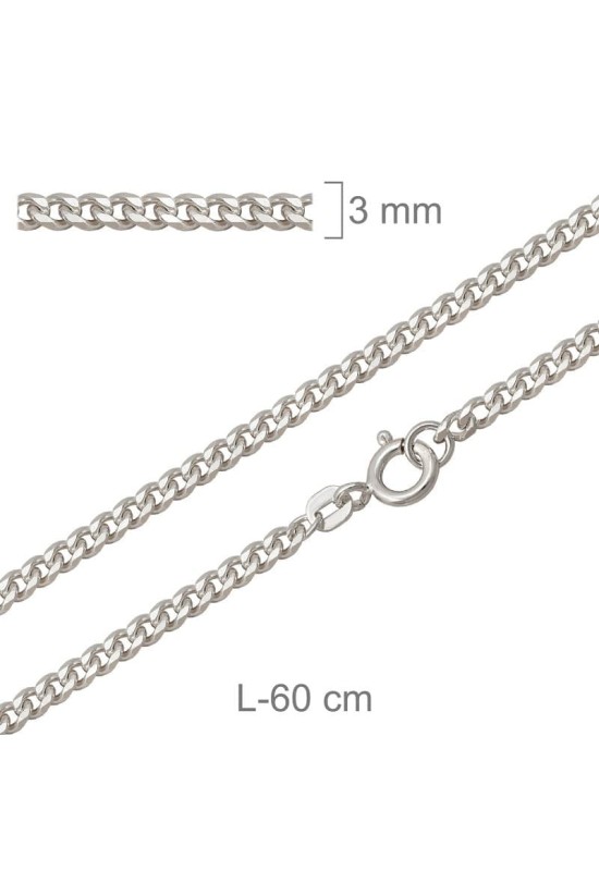 Cadena Barbada Lapidada de 560cm en Plata Ley con protección