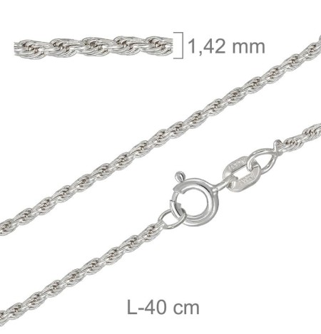 Cordón Fino de 40cm en Plata Ley con Protección