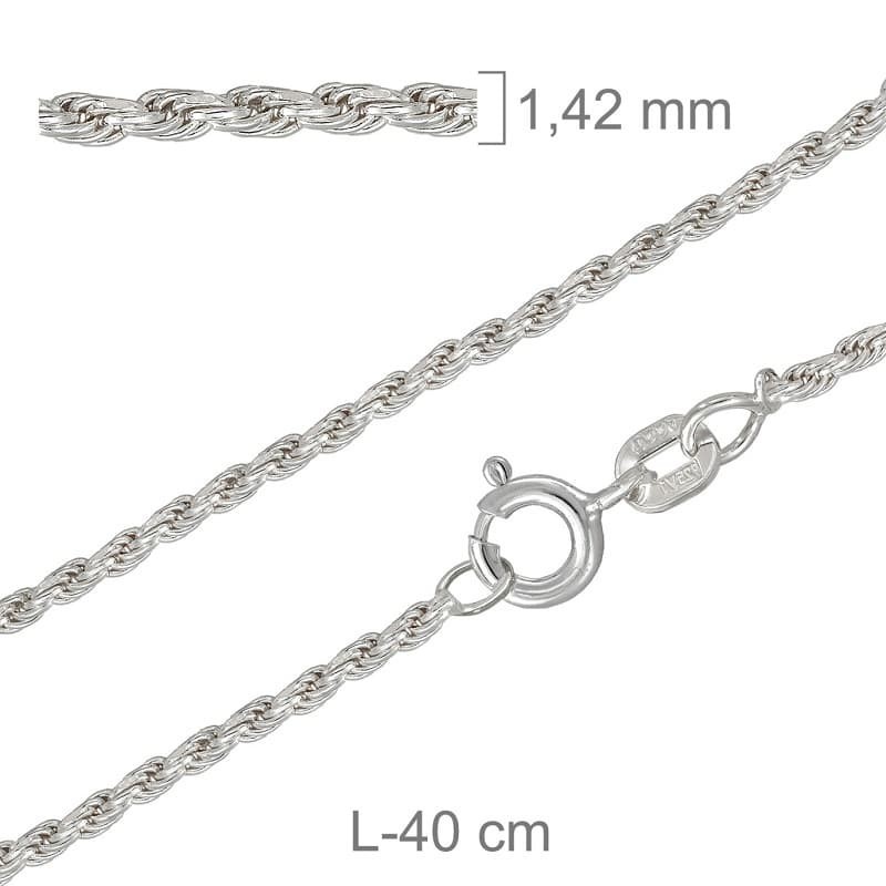 Cordón Fino de 40cm en Plata Ley con Protección