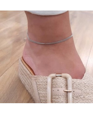 Tobillera con doble Cadena una de Bolitas en Plata Ley