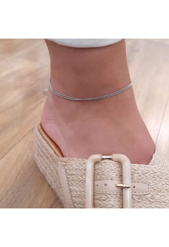 Tobillera con doble Cadena una de Bolitas en Plata Ley