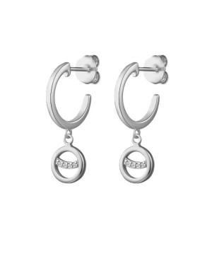 Pendientes Circulo Smile con Circonita 5A talla Brillante de Plata Ley