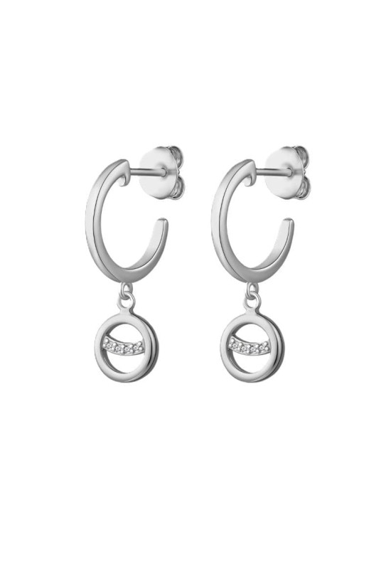 Pendientes Circulo Smile con Circonita 5A talla Brillante de Plata Ley