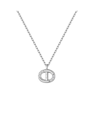 Collar Oval Combo con Circonita 5A talla Brillante de Plata Ley