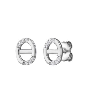 Pendientes Oval Combo con Circonitas 5A de Plata