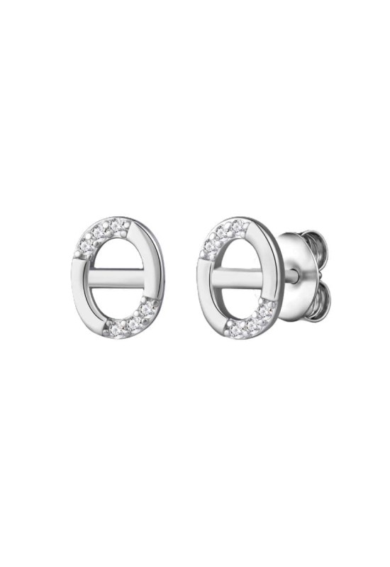 Pendientes Oval Combo con Circonitas 5A de Plata