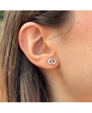 Pendientes Oval Combo con Circonitas 5A de Plata