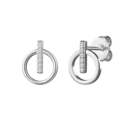 Pendientes Circulo con Circonitas 5A talla Brillante de Plata Ley