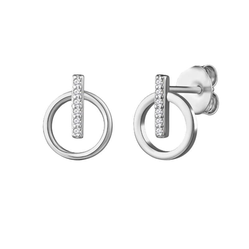 Pendientes Circulo con Circonitas 5A talla Brillante de Plata Ley