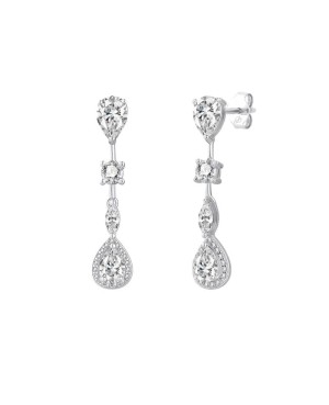 Pendientes Largos con Circonitas 5A talla Brillante de Plata Ley