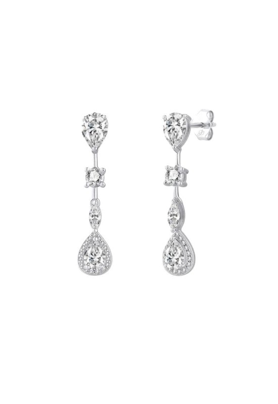 Pendientes Largos con Circonitas 5A talla Brillante de Plata Ley