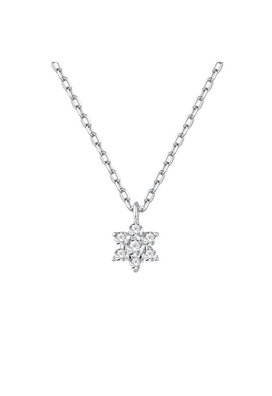 Collar Flor con Circonitas 5A Talla Brillante de Plata Ley