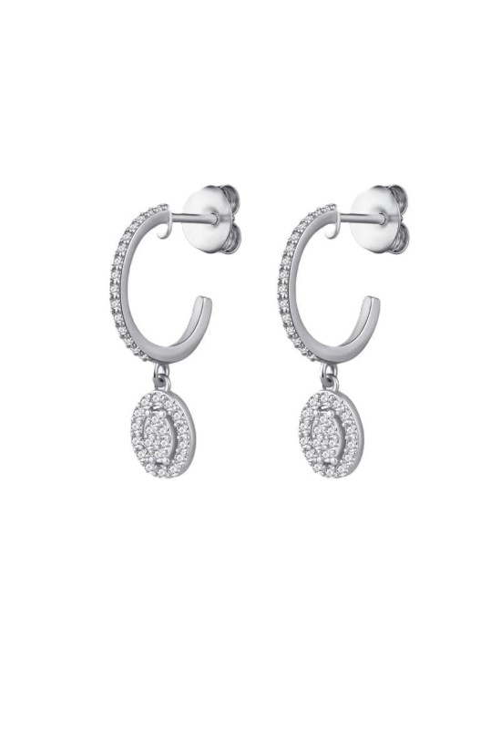 Pendientes Ovalo con Circonitas 5A talla Brillante de Plata Ley