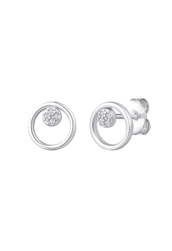 Pendientes Circulo con Circonitas 5A Talla Brillante de Plata Ley