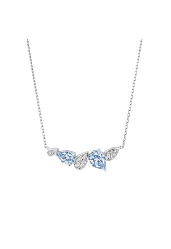 Collar Gota Aguamarina con Circonitas 5A Talla Brillante de Plata Ley