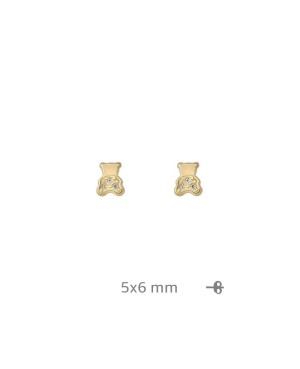 Pendientes Oso con Circonitas en Plata Ley  Bañada en Oro