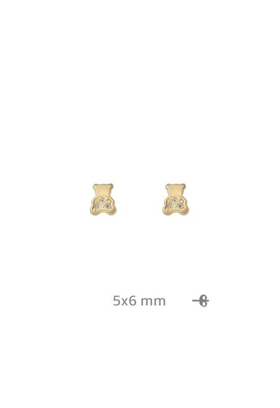 Pendientes Oso con Circonitas en Plata Ley  Bañada en Oro