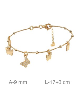 Pulsera Mariposas con Circonitas en Plata Ley Bañada en Oro