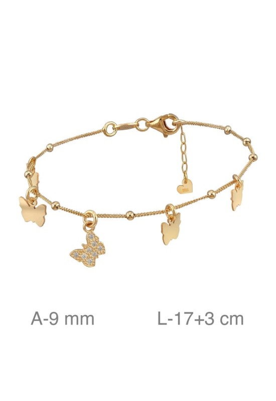 Pulsera Mariposas con Circonitas en Plata Ley Bañada en Oro