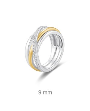 Anillo Bicolor con Circonitas en Plata Ley Bañada en Oro