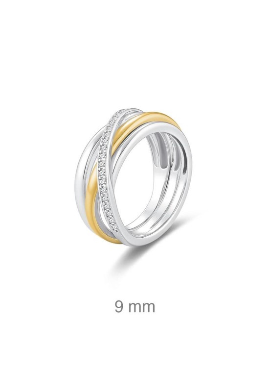 Anillo Bicolor con Circonitas en Plata Ley Bañada en Oro