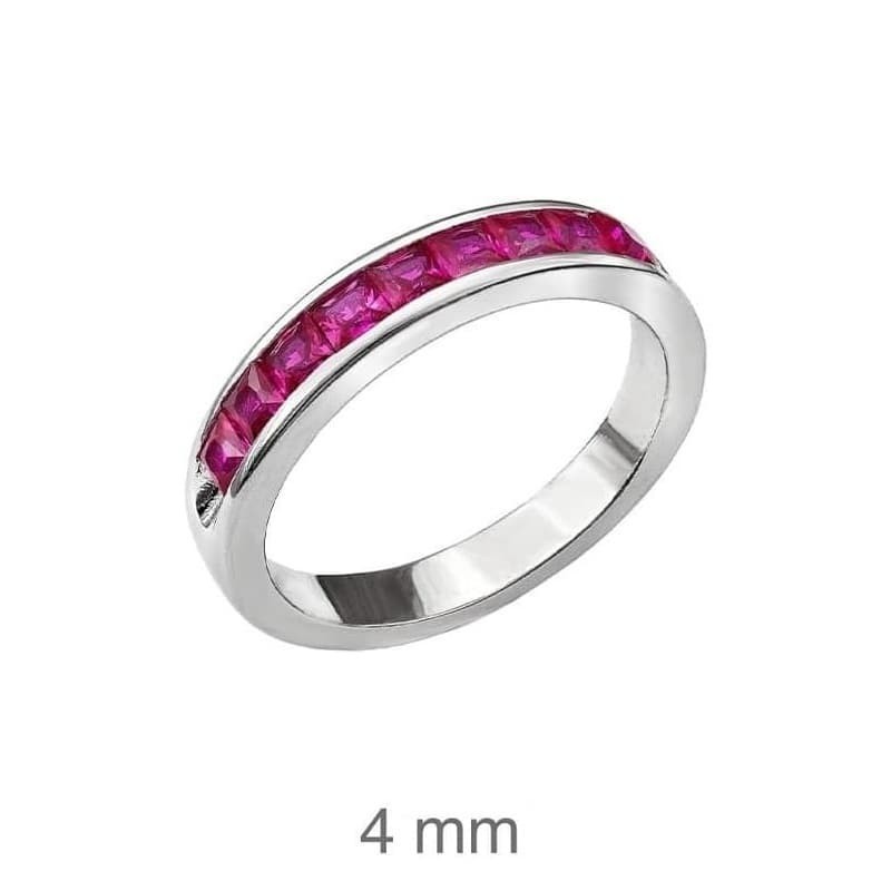 Anillo con Circonitas color Rubí en Plata Ley