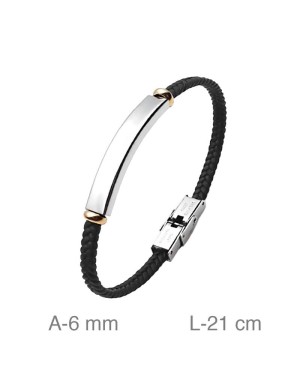 Pulsera de Acero Bicolor con  Piel Trenzada