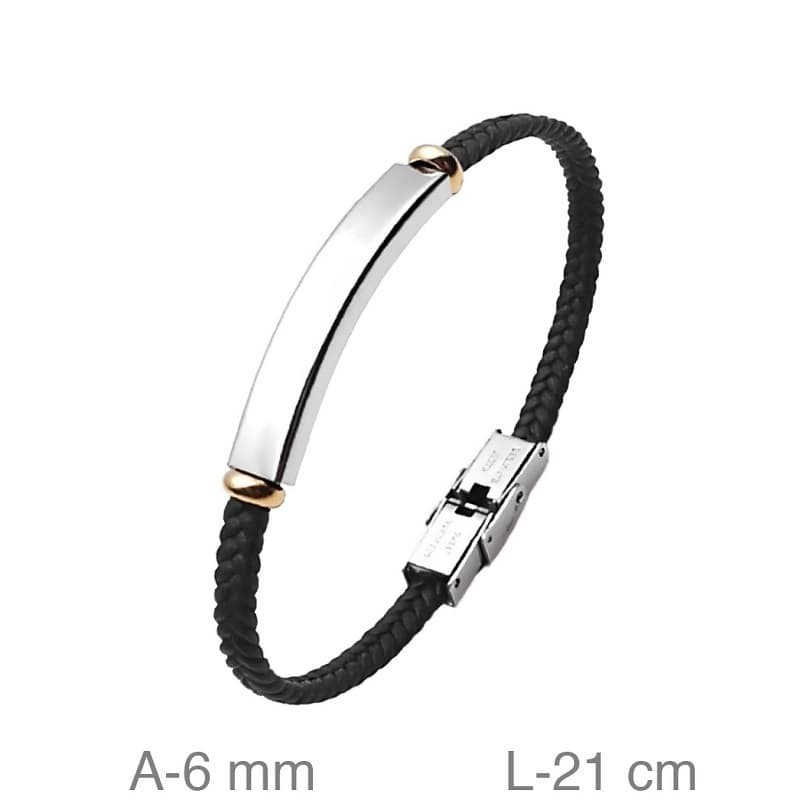 Pulsera de Acero Bicolor con  Piel Trenzada