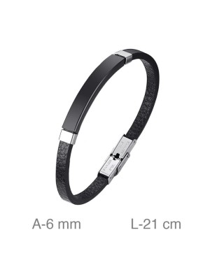 Pulsera de Acero Bicolor con  Piel Negra