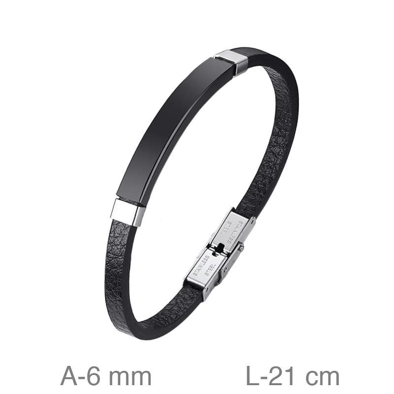 Pulsera de Acero Bicolor con  Piel Negra