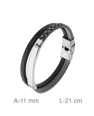 Pulsera Doble de Acero con  Piel Negra y Gris Trenzada