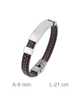 Pulsera de Acero y  Piel Marrón con Pespunte Blanco