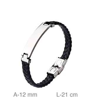 Pulsera de Acero y  Piel Negra Trenzada