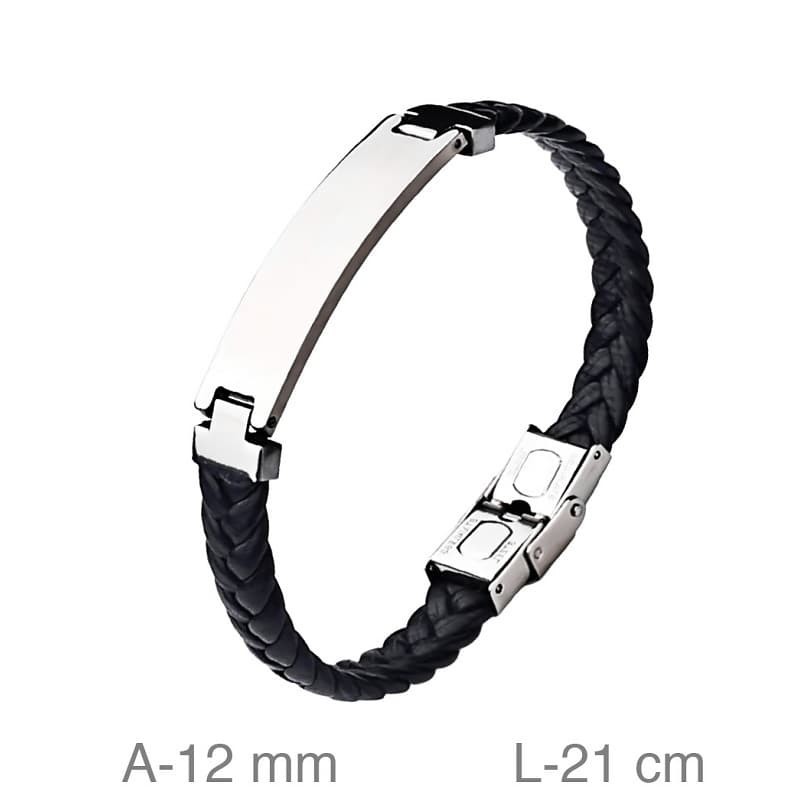 Pulsera de Acero y  Piel Negra Trenzada