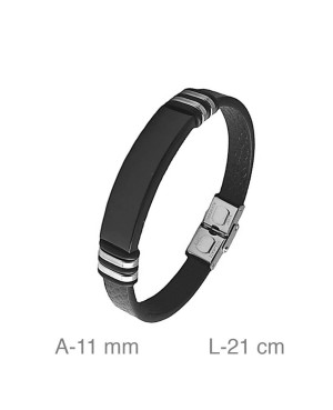 Pulsera de Acero Bicolor con  Piel Negra