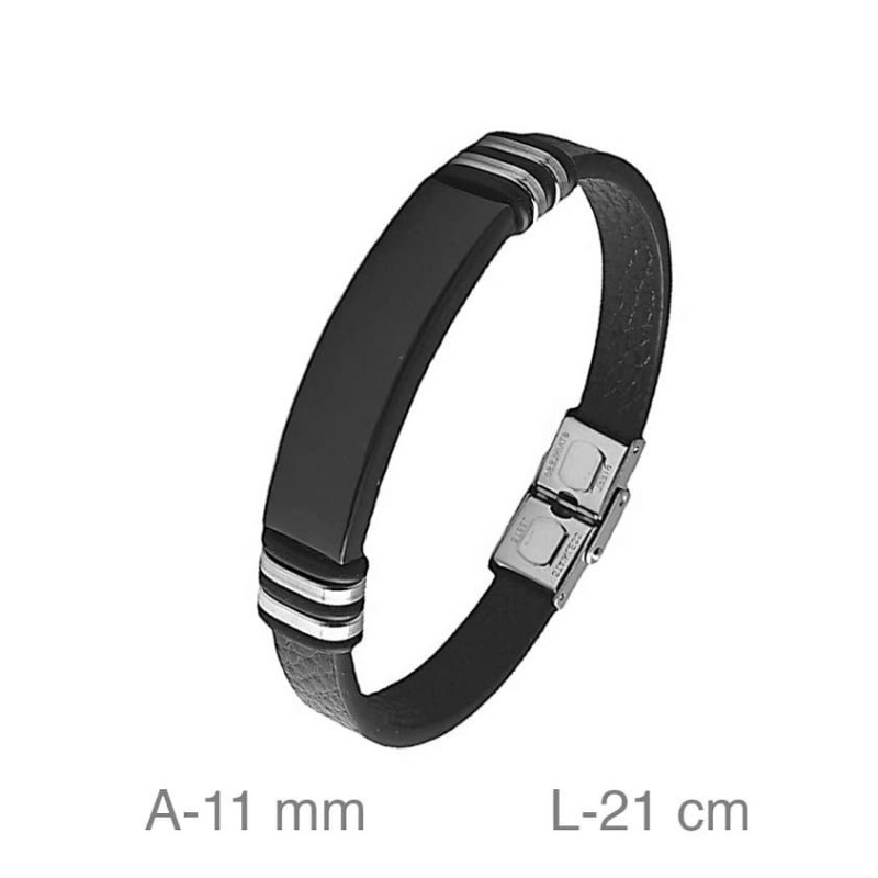 Pulsera de Acero Bicolor con  Piel Negra