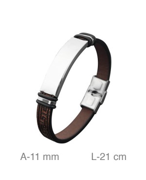 Pulsera de Acero y  Piel Marrón con Grabado