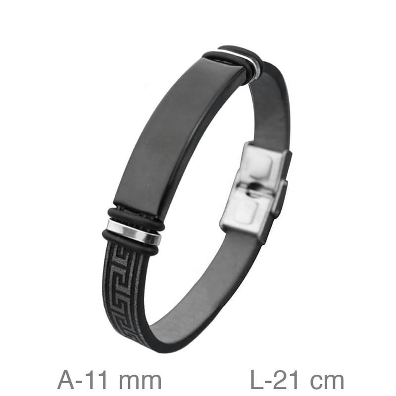 Pulsera de Acero Bicolor y Piel Negra con Grabado