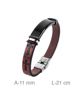 Pulsera de Acero Bicolor y  Piel Marrón con Grabado