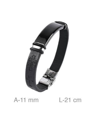 Pulsera de Acero Bicolor y Piel Negra con Grabado