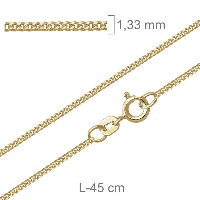 Cadena Barbada Lapidada 45cm de Plata Ley con Baño de Oro